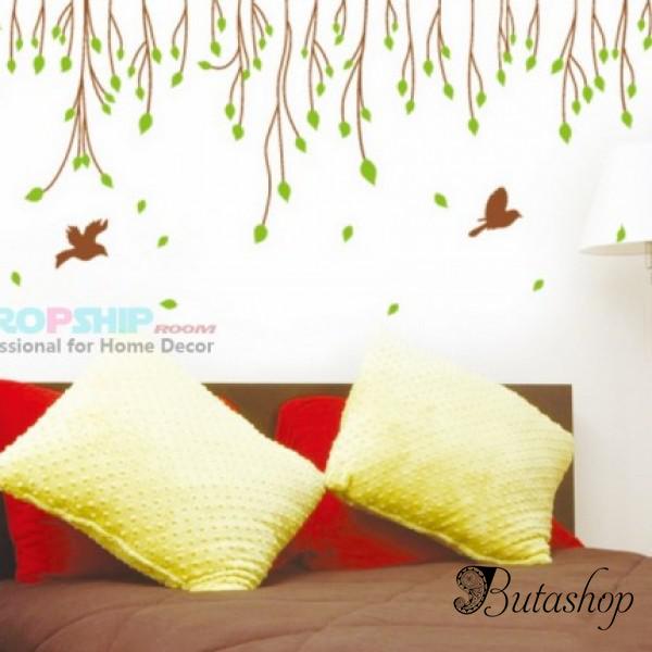 РАСПРОДАЖА! Виниловая наклейка - Листья и птички - www.butashop.com