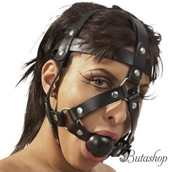Черный намордник с кляпом и заклепками - www.butashop.com