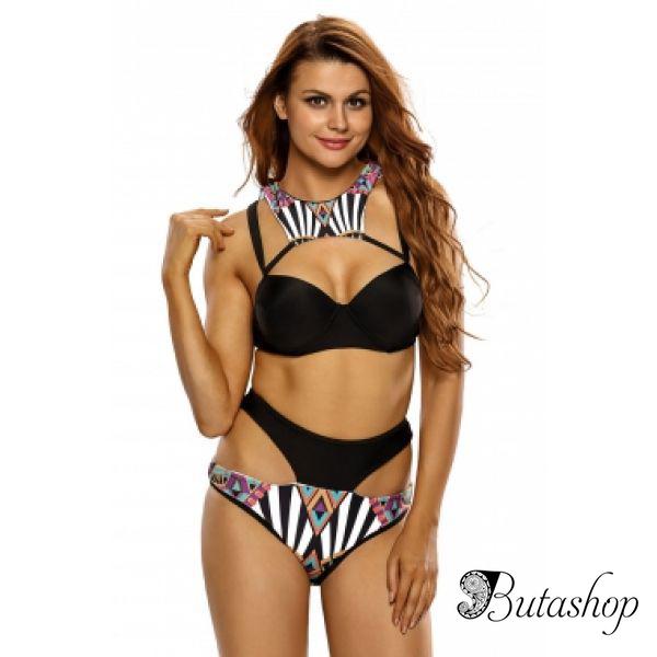 Контрастный купальник с высоким воротником бикини - www.butashop.com