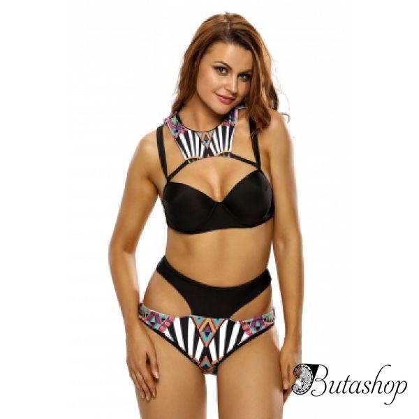 Контрастный купальник с высоким воротником бикини - www.butashop.com