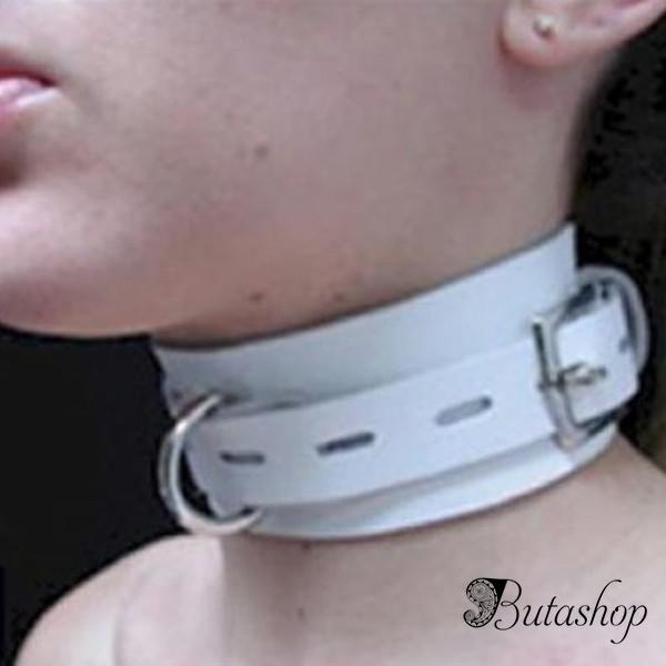 Белый кожаный ошейник - www.butashop.com