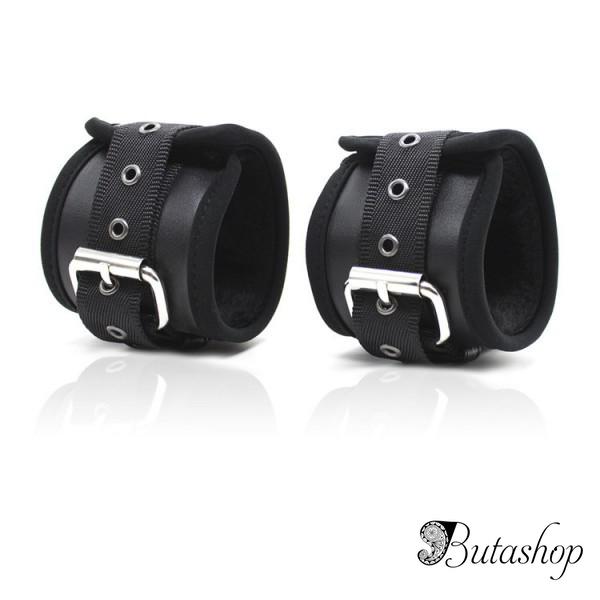 Черные кожаные наручники из эко кожи шырокие - www.butashop.com