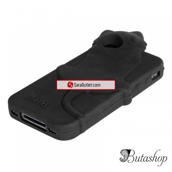 РАСПРОДАЖА! KuKu Cat Design Rubber Open-face Case for iPhone 4/4S (Black) - www.butashop.com