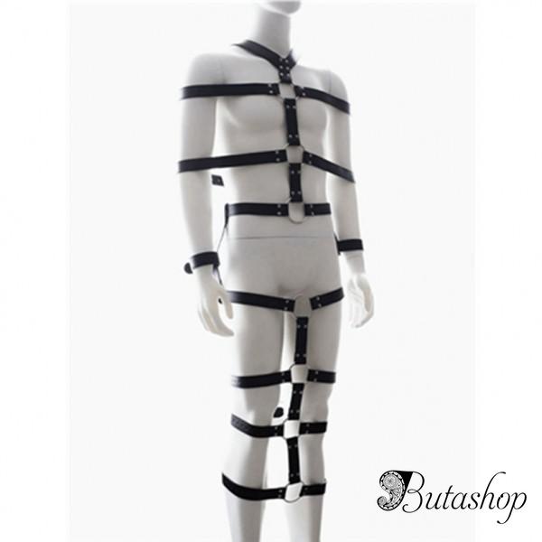 Черный кожаный бондаж на все тело - www.butashop.com
