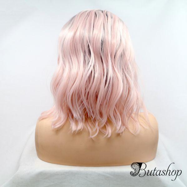 Нежно розовый парик на сетке с мягкой волной - www.butashop.com