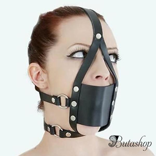 Черный кожаный намордник с круглым кляпом - www.butashop.com