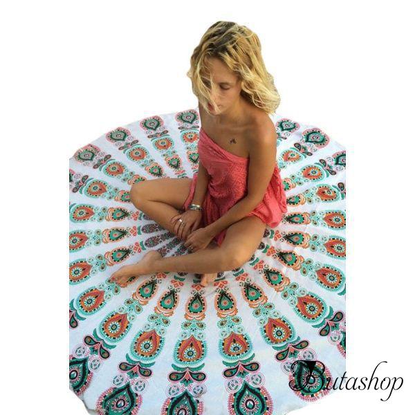 Белое пляжное одеяло Boho с принтом павлина - www.butashop.com