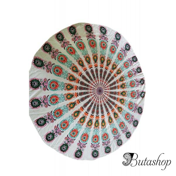 Белое пляжное одеяло Boho с принтом павлина - www.butashop.com