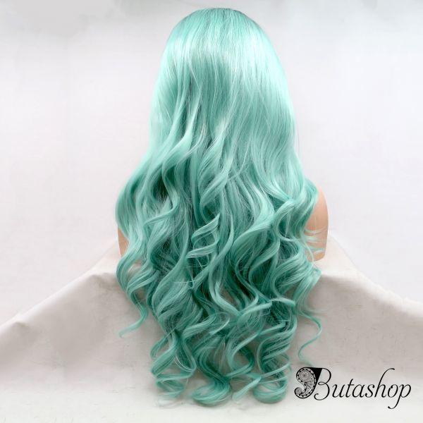Длинное мятное омбре парик на сетке с черными корнями - www.butashop.com
