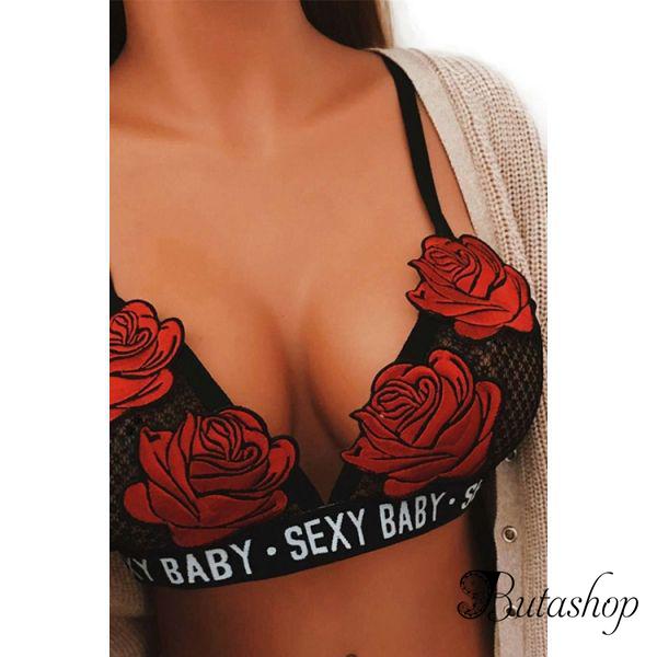 РАСПРОДАЖА! Утонченный черный бра с цветочным принтом - www.butashop.com
