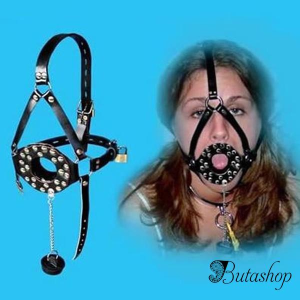 Современный черный кожаный намордник украшен шипами - www.butashop.com