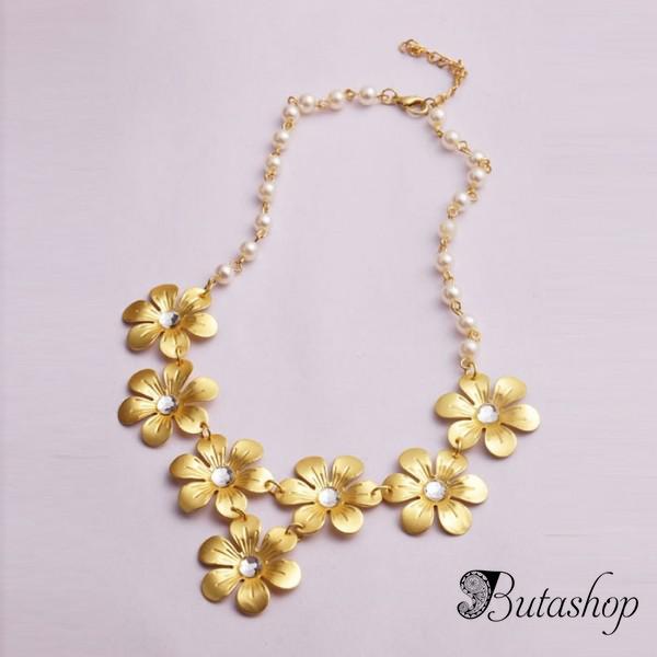 РАСПРОДАЖА! Золотистое ожерелье с цветочками и жемчугом - www.butashop.com