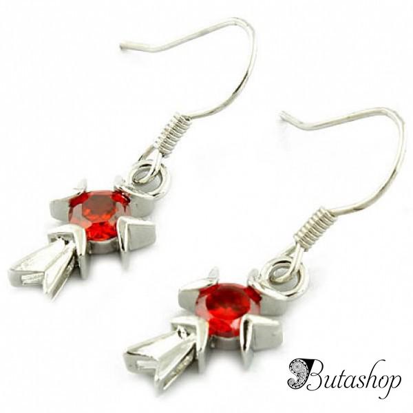 РАСПРОДАЖА! Серьги с красными камнями в форме крестика - www.butashop.com