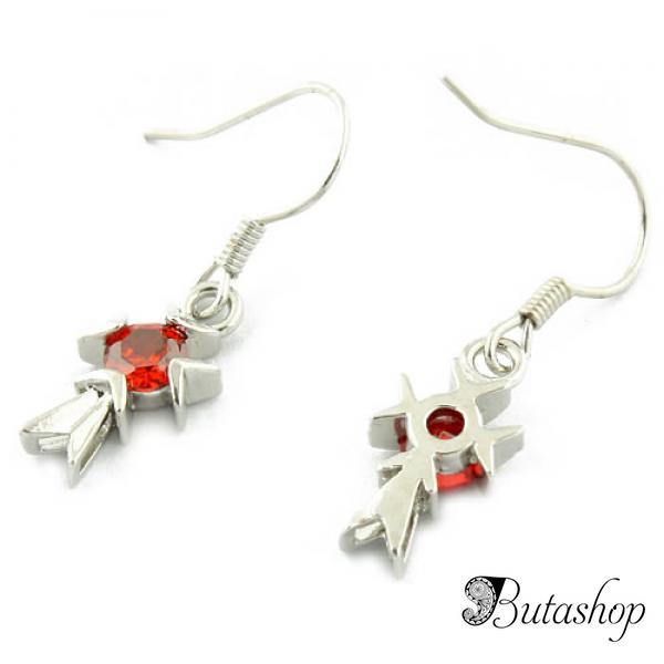 РАСПРОДАЖА! Серьги с красными камнями в форме крестика - www.butashop.com