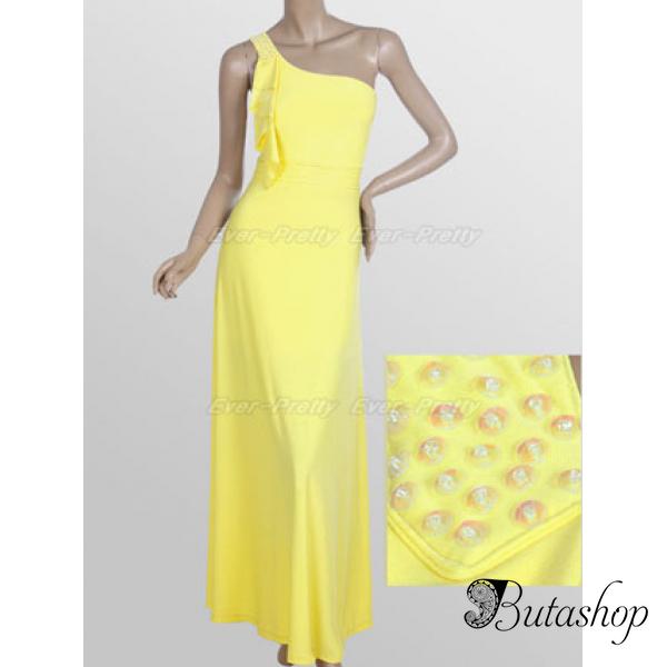 РАСПРОДАЖА! Желтое длинное вечернее платье с открытым плечом - www.butashop.com