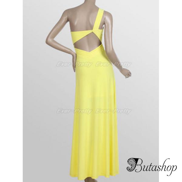 РАСПРОДАЖА! Желтое длинное вечернее платье с открытым плечом - www.butashop.com