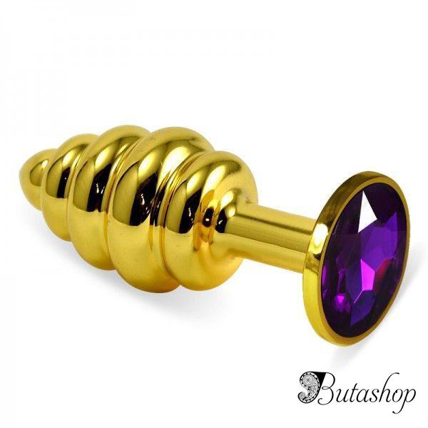 Ребристая анальная пробка золото, фиолетовый - www.butashop.com