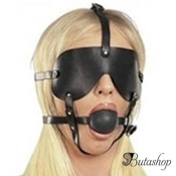 Черный намордник с маской и кляпом - www.butashop.com