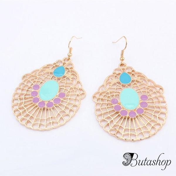 РАСПРОДАЖА! Элегантные золотистые серьги с голубыми камнями - www.butashop.com