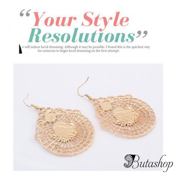 РАСПРОДАЖА! Элегантные золотистые серьги с голубыми камнями - www.butashop.com