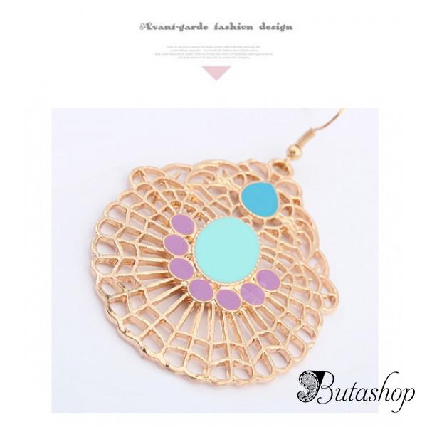 РАСПРОДАЖА! Элегантные золотистые серьги с голубыми камнями - www.butashop.com