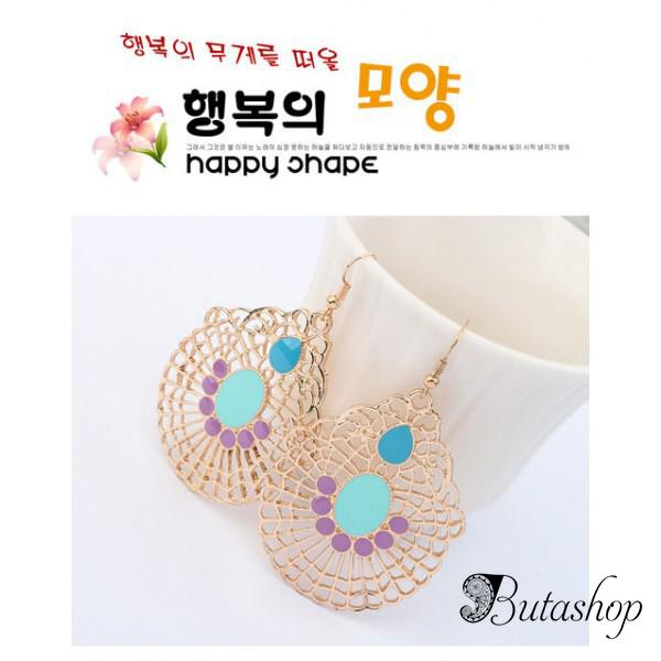 РАСПРОДАЖА! Элегантные золотистые серьги с голубыми камнями - www.butashop.com