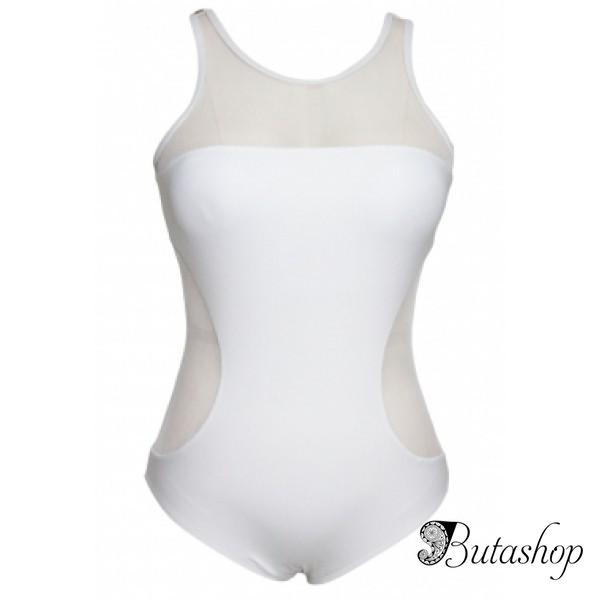 Оригинальный белый купальник с прозрачными вставками - www.butashop.com