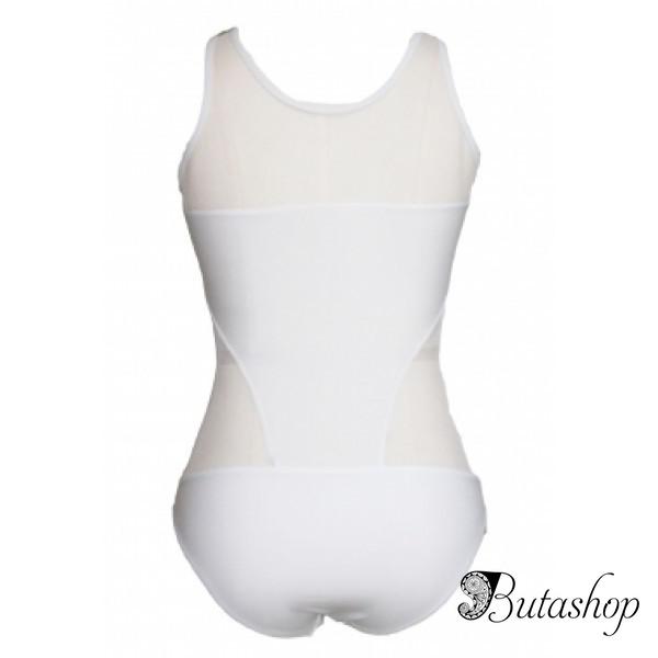 Оригинальный белый купальник с прозрачными вставками - www.butashop.com