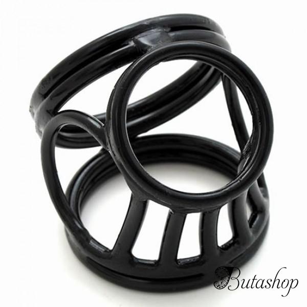 Черное тройное кольцо фиксатор на пенис - www.butashop.com
