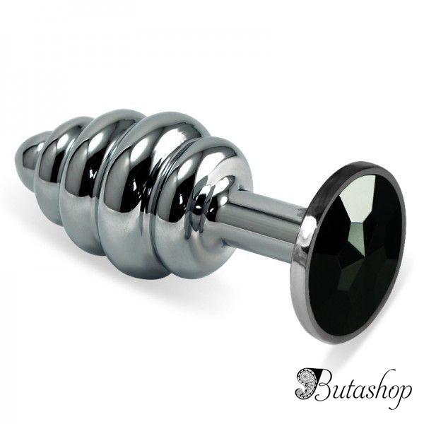 Рельефная анальная пробка S с черным камнем - www.butashop.com