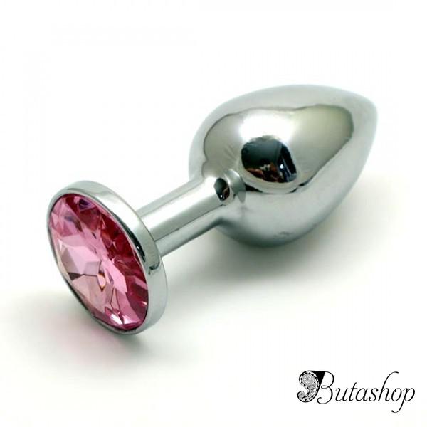 Металлическая анальная пробка с розовым камушком - www.butashop.com