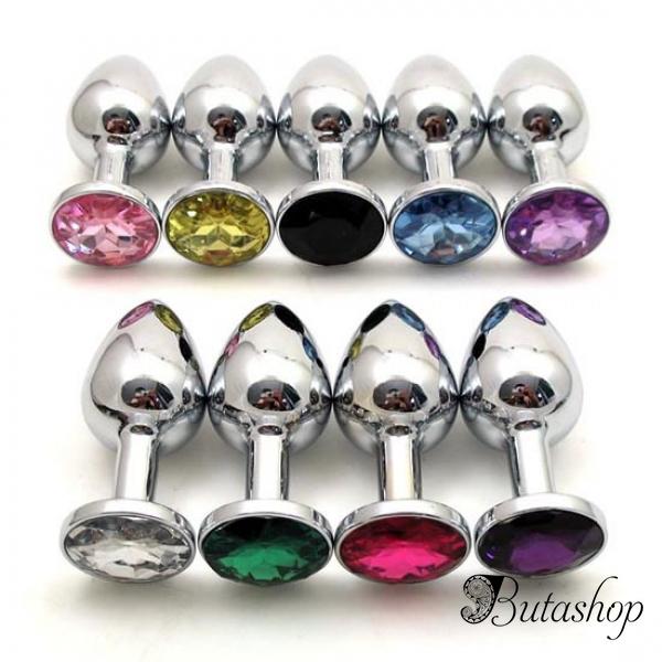Металлическая анальная пробка с розовым камушком - www.butashop.com