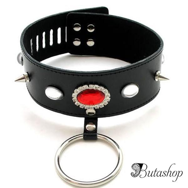 Современный черный кожаный ошейник - www.butashop.com