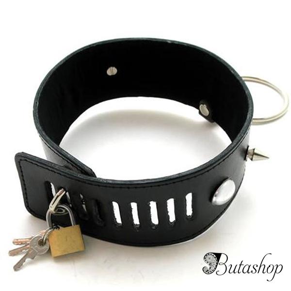 Современный черный кожаный ошейник - www.butashop.com
