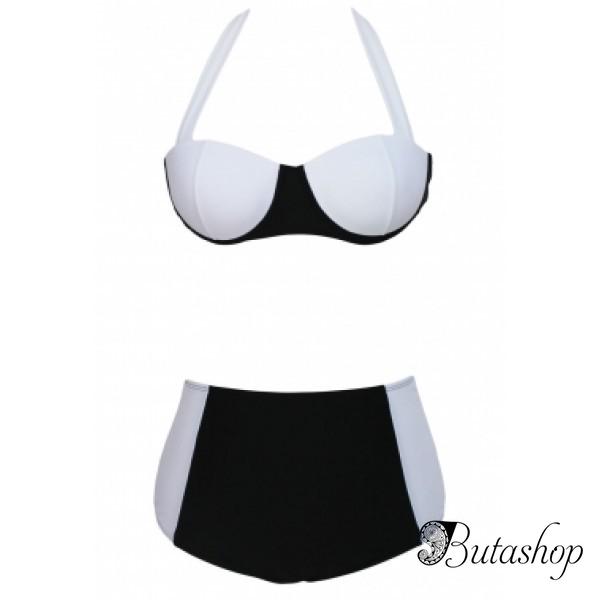 Черно-белый купальник с завышенной талией - www.butashop.com