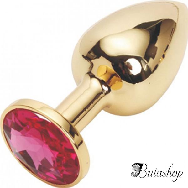 Золотая анальная пробка с красным кристаллом, средняя - www.butashop.com