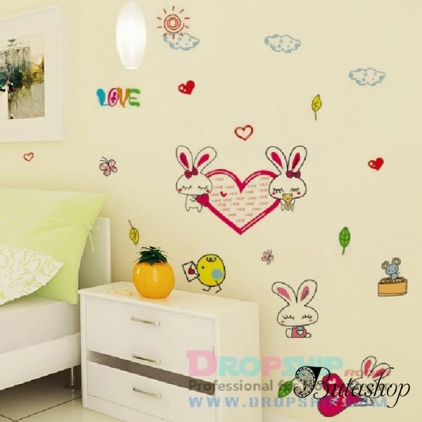 РАСПРОДАЖА! Виниловая наклейка - Love кролики - www.butashop.com