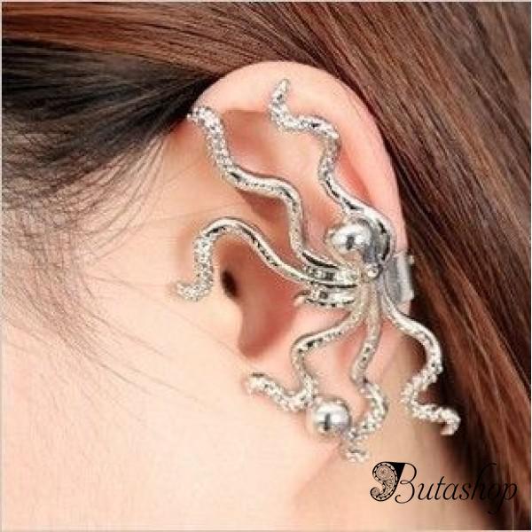 РАСПРОДАЖА! Серебристая серьга с осьминогом - www.butashop.com