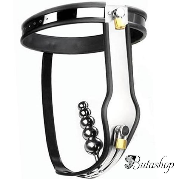 Женский стальной пояс верности с вагинальным стимулятором - www.butashop.com