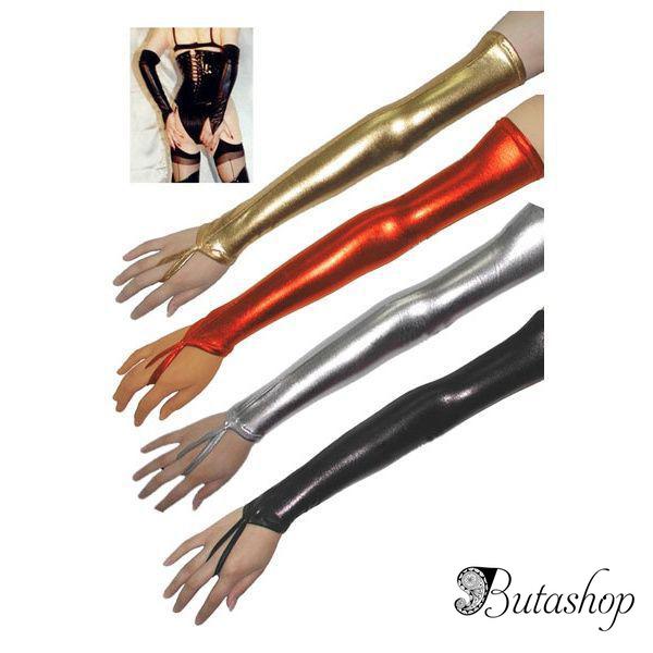РАСПРОДАЖА! Длинные виниловые перчатки серебро - www.butashop.com