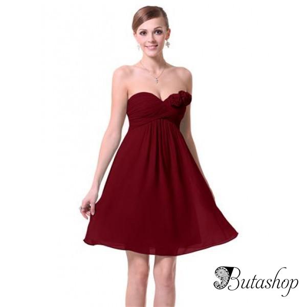 РАСПРОДАЖА! Платье с розами без бретель бордовое - www.butashop.com