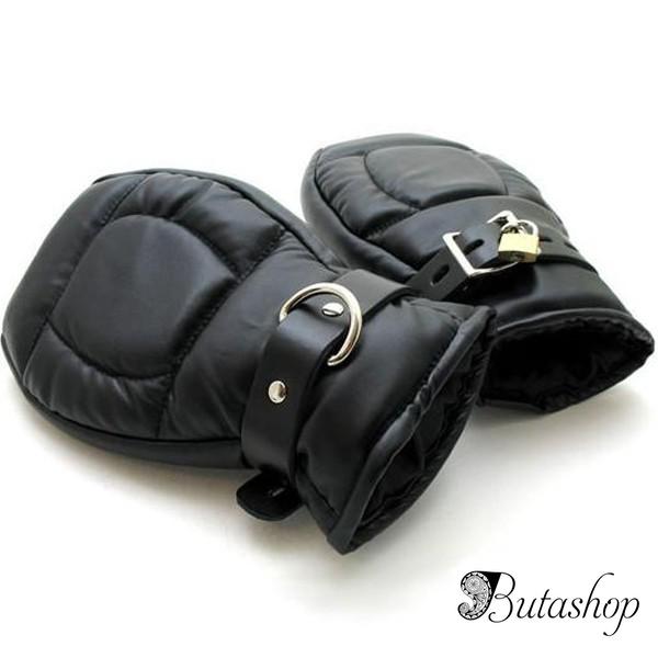 Черные кожаные перчатки-наручники - www.butashop.com