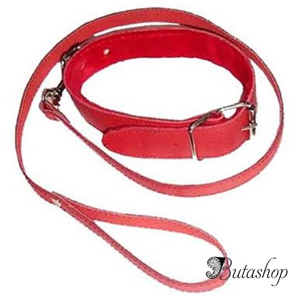Красный ошейник с поводком - www.butashop.com