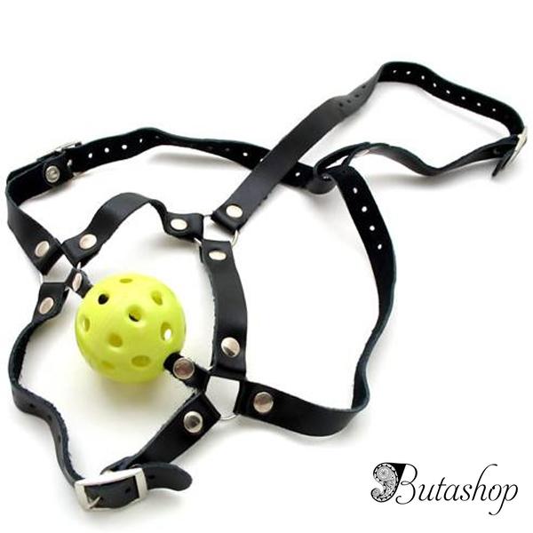Кожаный намордник с желтым кляпом - www.butashop.com