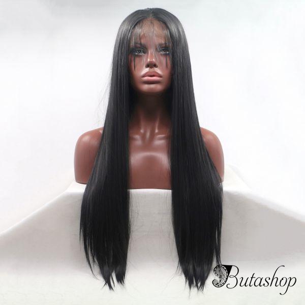 Реалистичный парик на сетке длинные прямые черные волосы - www.butashop.com