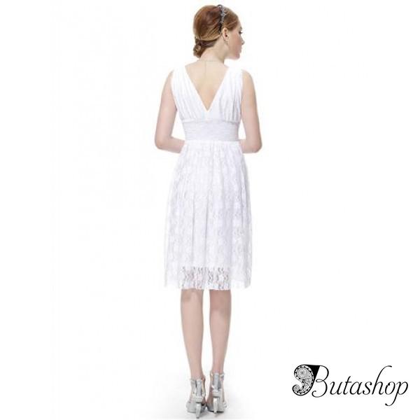 РАСПРОДАЖА! Кружевное белое платье с V-образным декольте - www.butashop.com