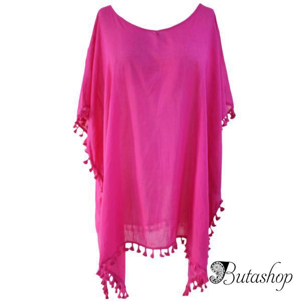 Пляжная накидка цвета фуксия с кисточками - www.butashop.com