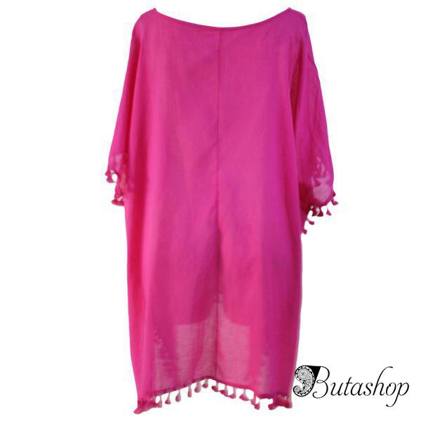 Пляжная накидка цвета фуксия с кисточками - www.butashop.com