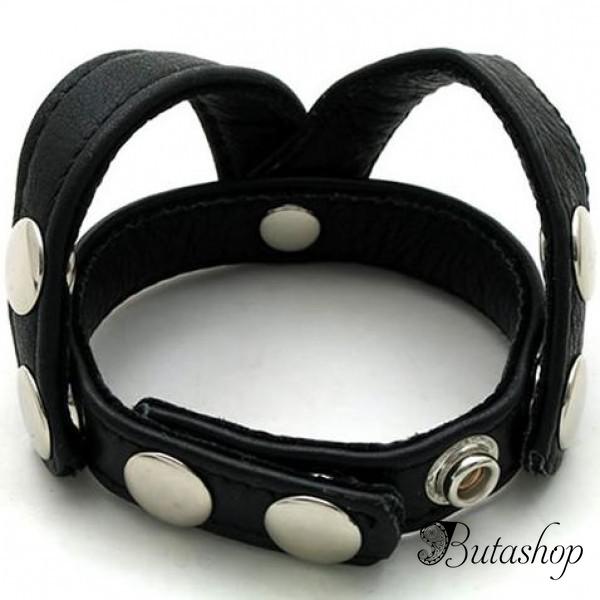 Черный кожаный фиксатор на пенис - www.butashop.com