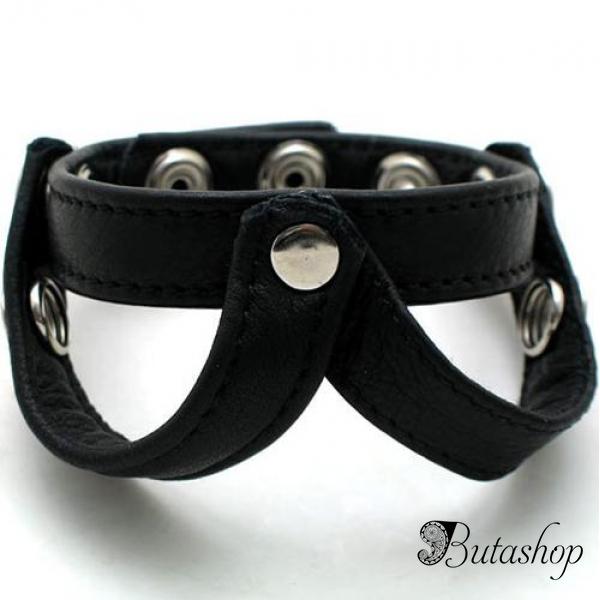 Черный кожаный фиксатор на пенис - www.butashop.com
